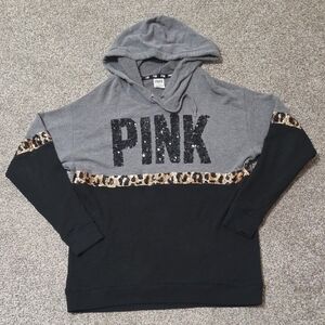 Victoria's Secret Gray and Black Hoodie with Sequin Logo